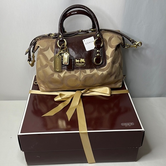 Coach Brown and Tan Satchel with Structured Design - Picture 1 of 16